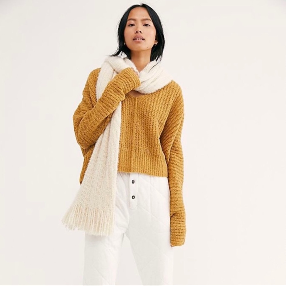 SOLD Free People Moonbeam V-Neck Alpaca Blend Sweater In Noon Sun - Picture 14 of 14